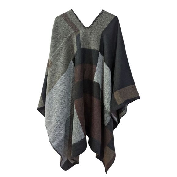 Steve Madden Mondrian Colorblocked Capelack Black & Gray Poncho OSFM NWT - Picture 4 of 6